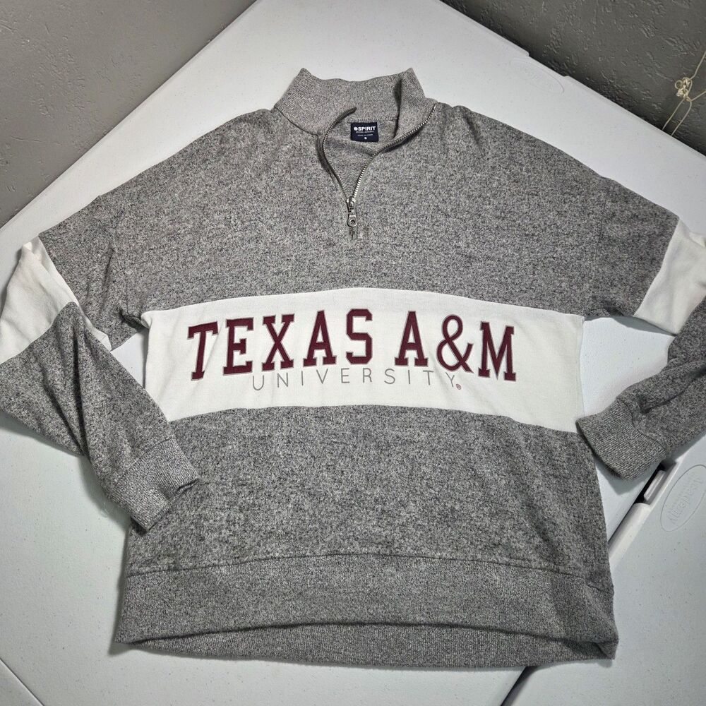 Spirit Jersey Texas A&M University 1/4 Zip Pullover Sweatshirt Gray Womens Small